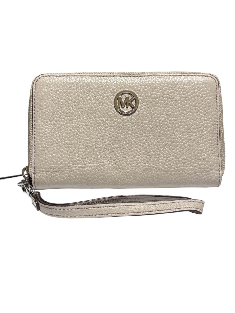 Michael Kors Fulton Pebbled Leather Smartphone Wristlet Wallet Beige Light Cream